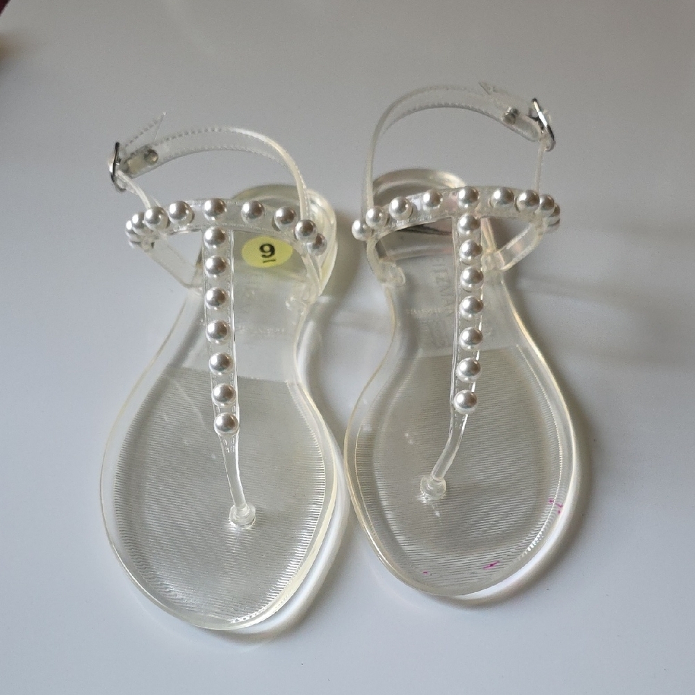 STUART WEITZMAN Pearl-Embellished Clear Sandals